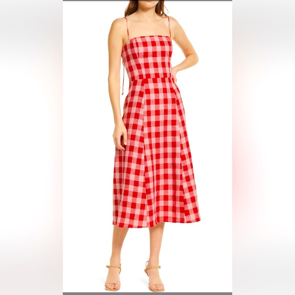 ❤️Reformation EUC Christen Linen Dress Pink Red Sz 12